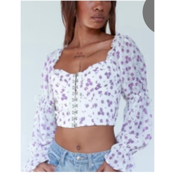 Princess Polly “Lusiana” Floral Corset Long Sleeved Cropped Blouse Top, Size 6 - Picture 1 of 10